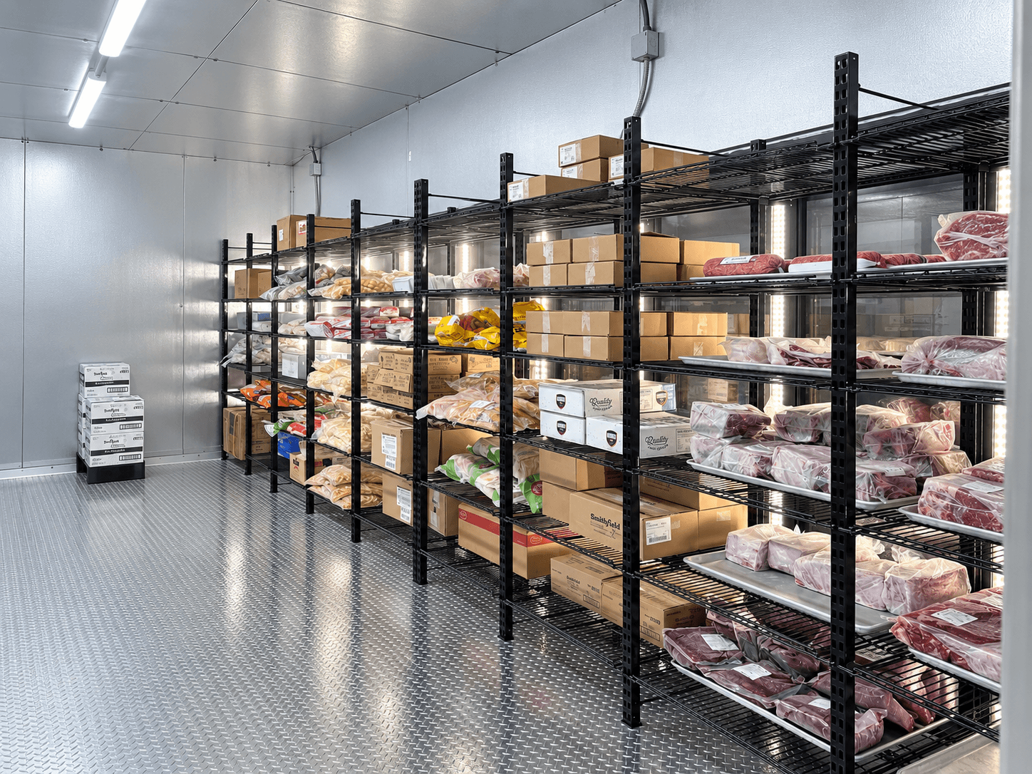 Coldrite walk-in with shelving for meat and seafood storage
