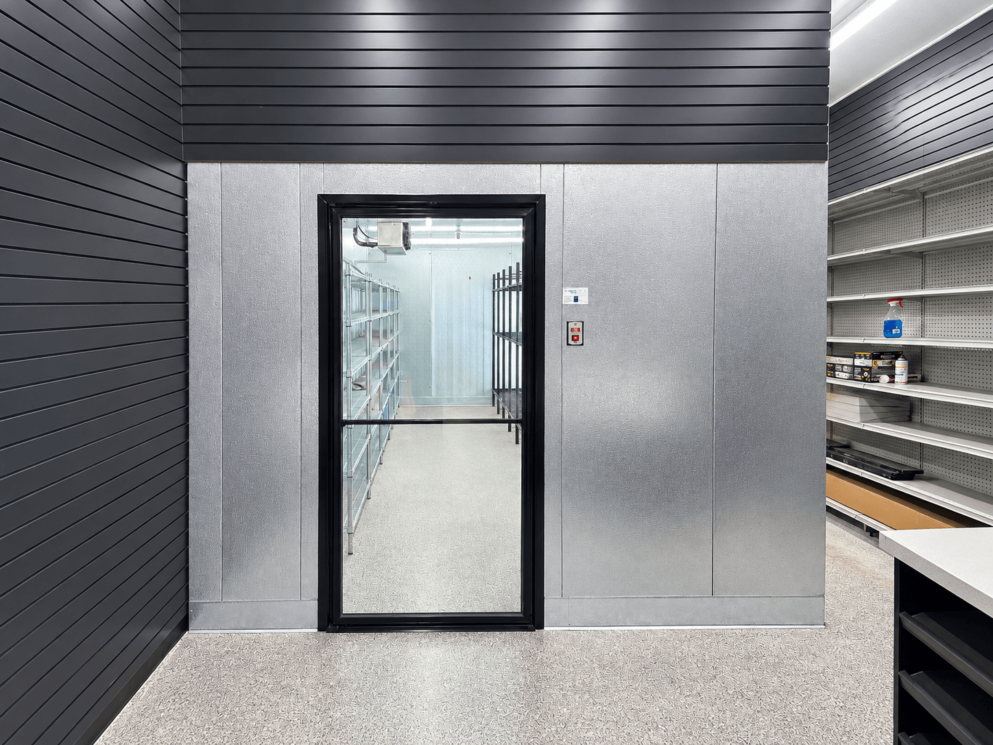 Coldrite glass pass-thru door on a walk-in cooler