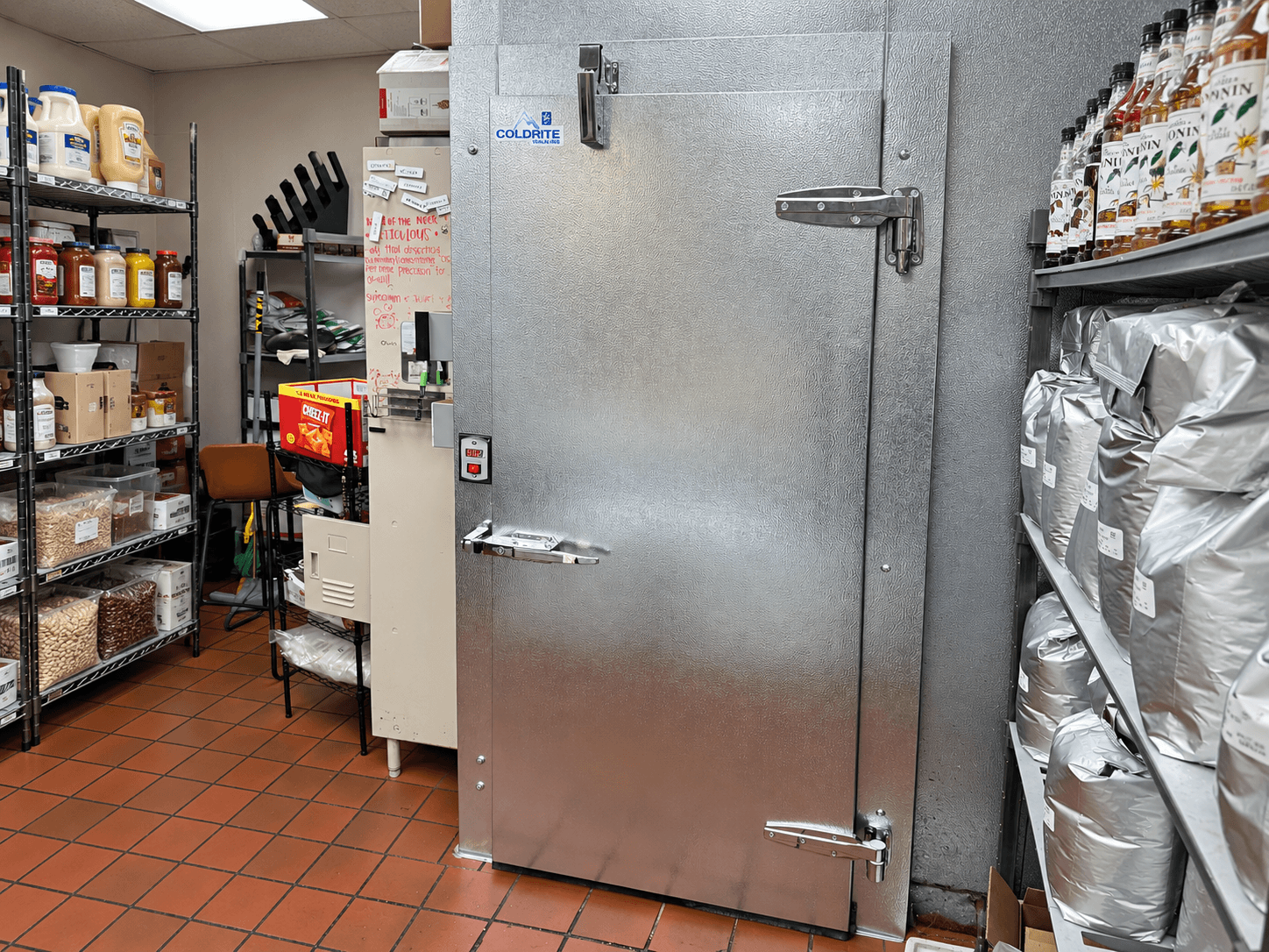 Coldrite walk-in cooler in a full-service restaurant kitchen